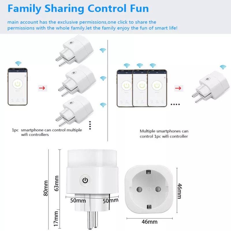 Tuya WIFI 16A Smart EU Plug Timer Socket Fire Retardant Power Monitor Voice Control Work With Alexa Google Home Yandex Alice