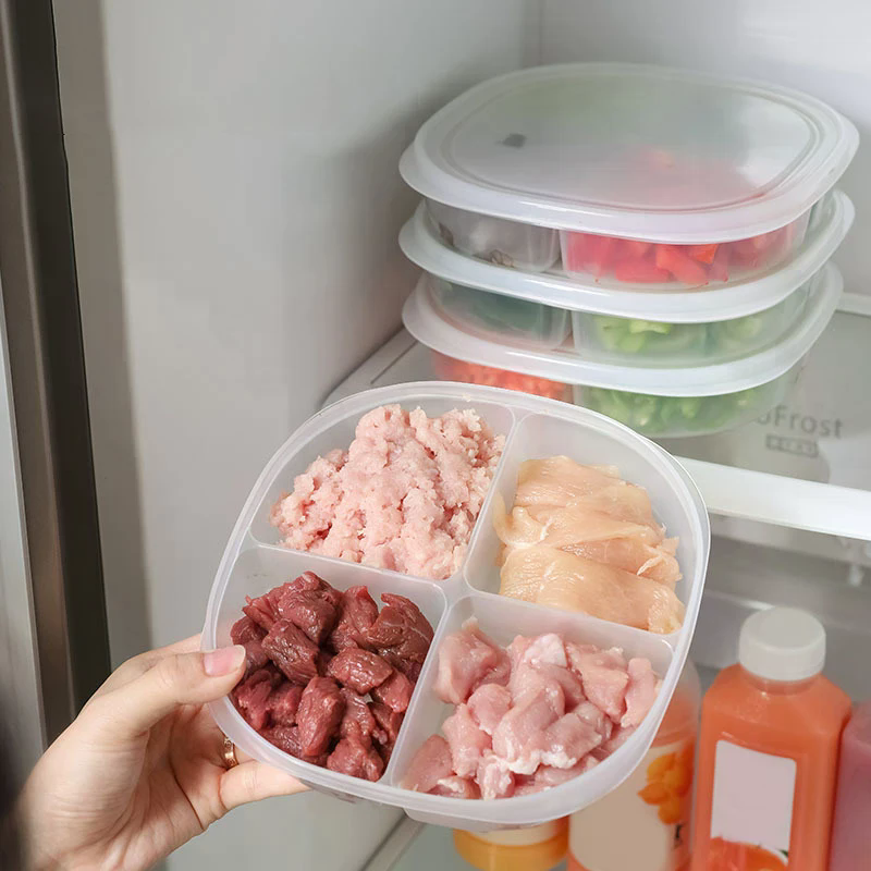 4-Grids Clear Plastic Fridge Food Storage Box With Lid Sealed Fresh-Keeping Container For Freezer Fresh Fruit Kitchen Organizer