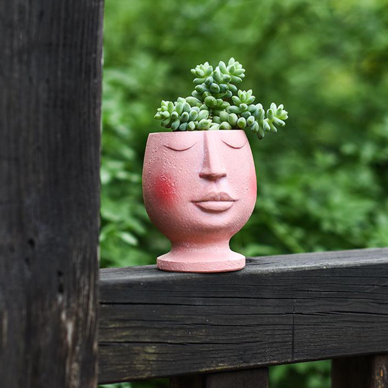 Pink Round Face Head Plant Pot Resin Succulent Planter Vase Handmade Kids