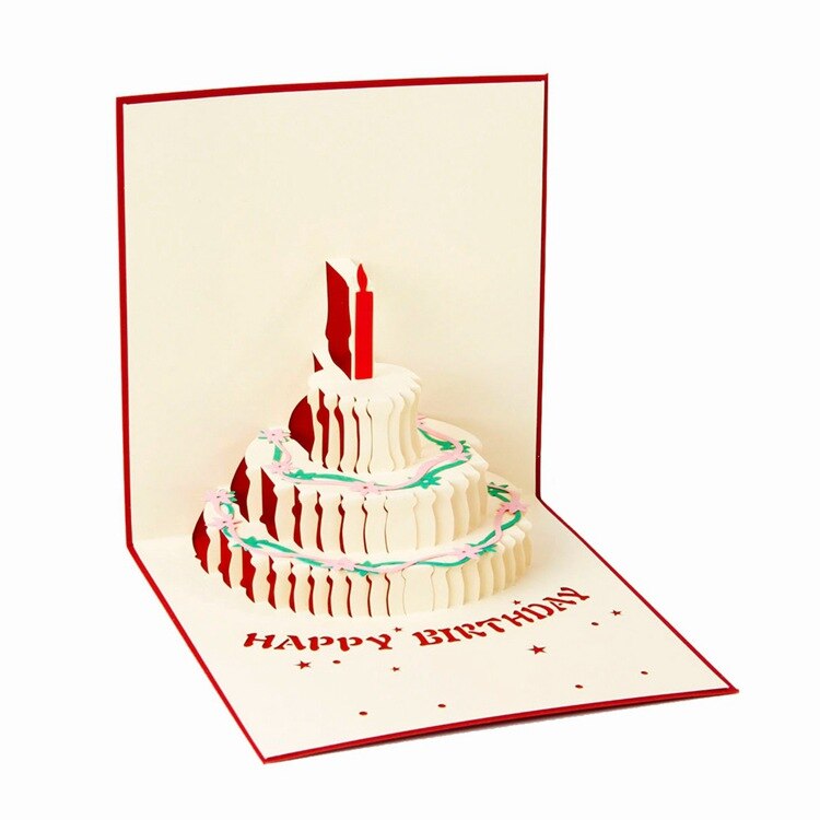 Birthday greeting card 3D three-dimensional greeting card Birthday cake shape hollowed out paper sculpture Senior blessing card