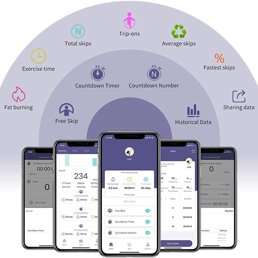 Smart Jump Rope APP Bluetooth PVC Electronic Jump Speed Rope Counter Skipping USB Charge Portable Fitness Sport Anti-Slip Handle