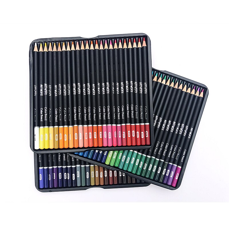 72 lápis de cor premium/conjunto de lápis de cor, caixa de ferro/conjunto de papelaria para pintura, suprimentos de arte de alta qualidade, lápis de arte