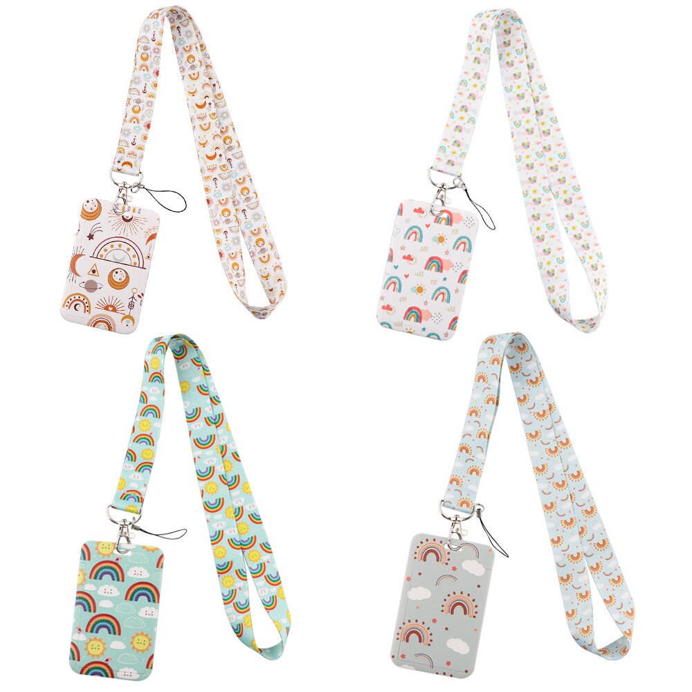 JF1397 Rainbow Lanyards ID Card Badge Holder Keychain Colorful Printing Neck Straps Keychain Cellphone Rope Teacher