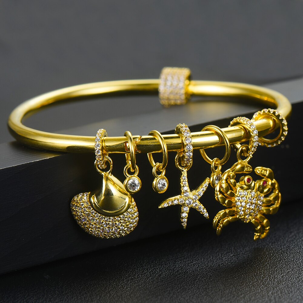 Godki luxe gouden armband met zeedieren en een ster in de vorm van een krabbenschelp, bohemian manchetarmbanden voor dames, sieraden voor vrouwen