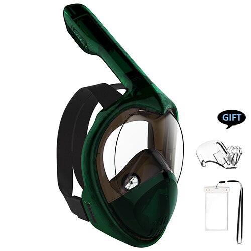 Mascarillas de esnórquel de cara completa, máscara de buceo submarina, antiniebla, antifugas, Compatible con GoPro,: AgateGreen / L / XL