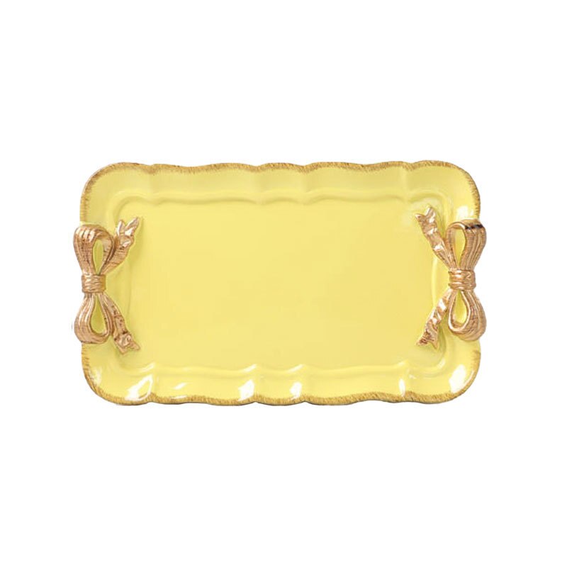 Bandeja de arco nórdico para cosméticos, plato de almacenamiento de frutas y postres, bandeja de aperitivos para pastel, Plato decorativo para el hogar, 1 ud.: Yellow