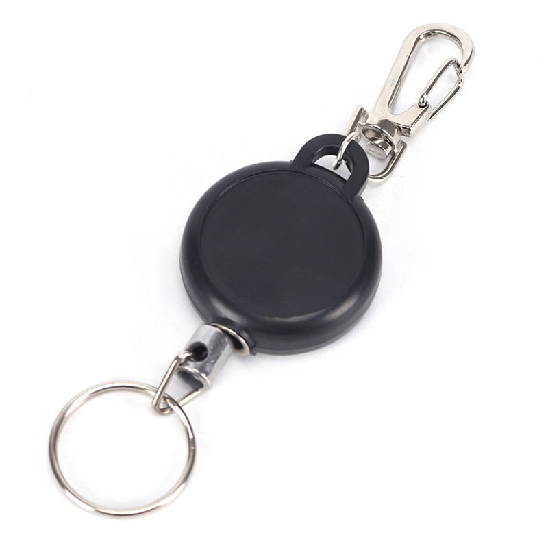 1PCS Zwarte Draad Touw Sleutelhanger Sleutelhanger Sleutelhanger Stalen Koord 60cm Badge Reel Intrekbare ID Kaarthouder: Default Title