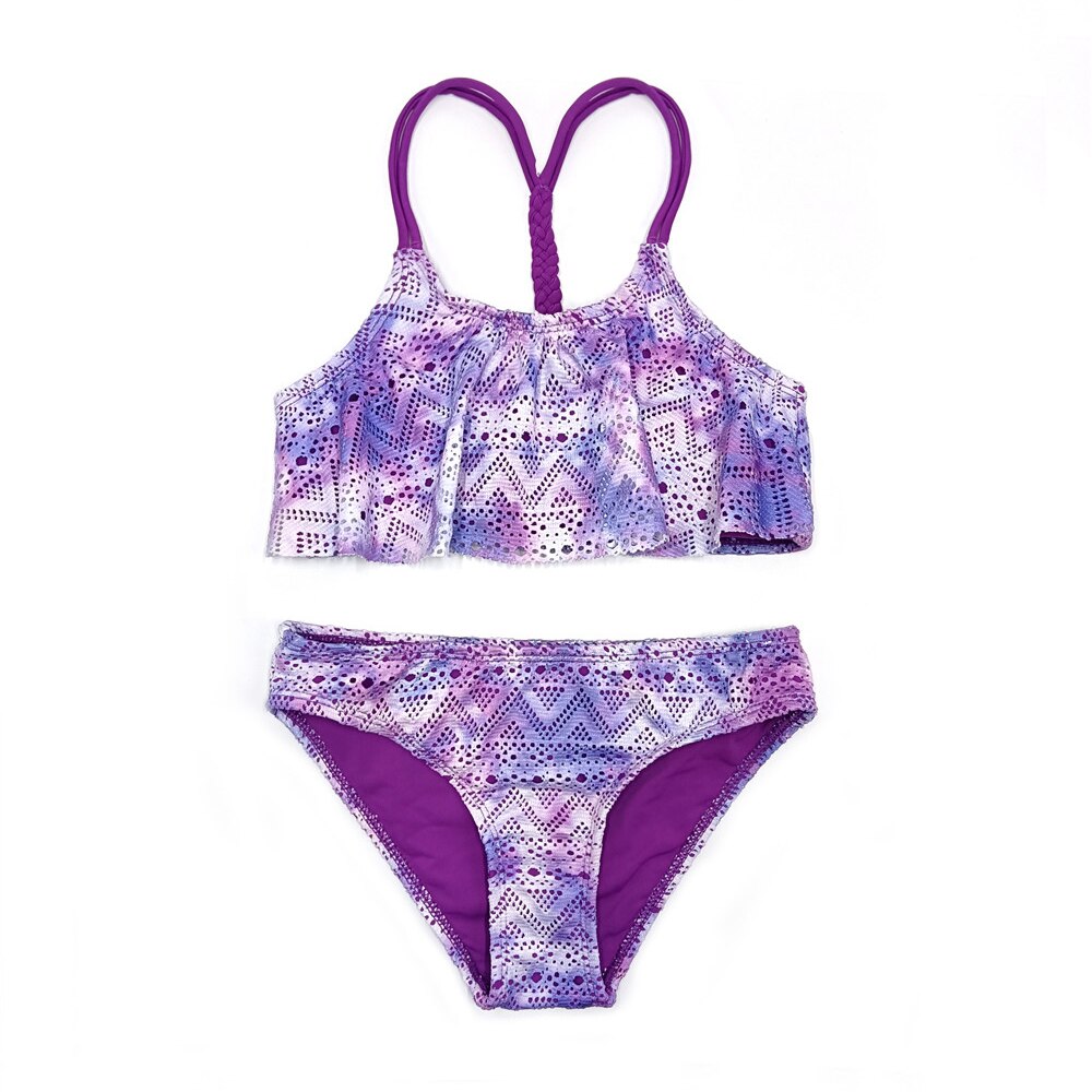 SHEKINI – maillot de bain tressé en dentelle pour filles, ensemble deux pièces, à volants, ajouré, pour adolescentes, vêtements de plage, Adorable: Purple-ZS / 8-10