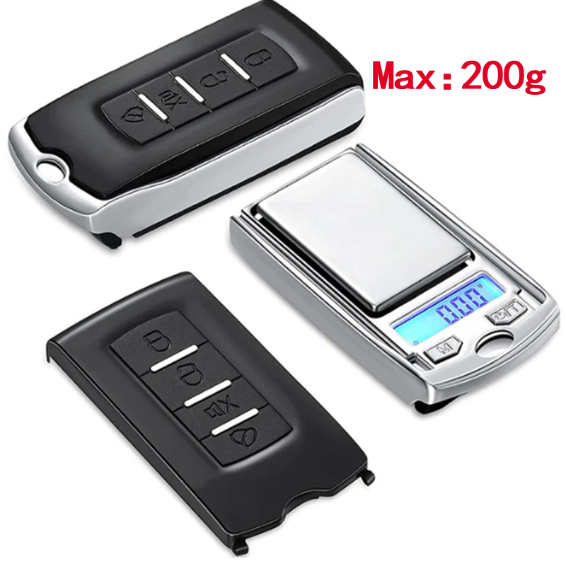 1 Uds 200g/100g 0,01g precisión portátil forma de llave de coche Mini balanza electrónica de bolsillo Digital con pantalla LCD: Negro