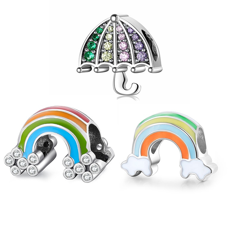 oben 925 Sterling Silber Regenbogen farbe regenschirm Perlen passen Original JIUHAO Charme Armbinde Schmuck machen