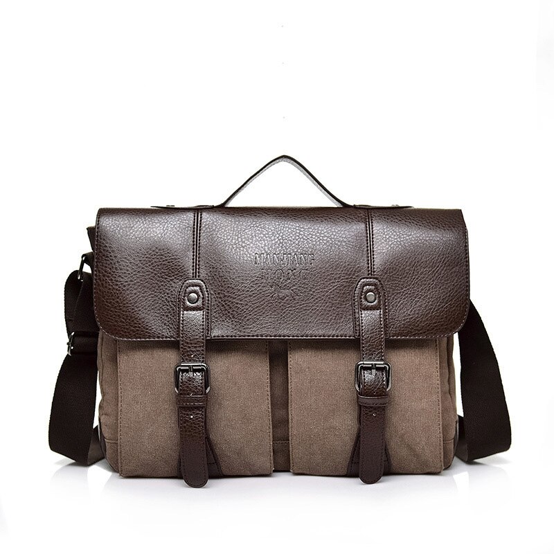 Zakelijke tas canvas aktetas grote heren schoudertas heren crosstas documenten opbergtas notebook tas voor laptop handtassen crossbody: Koffie