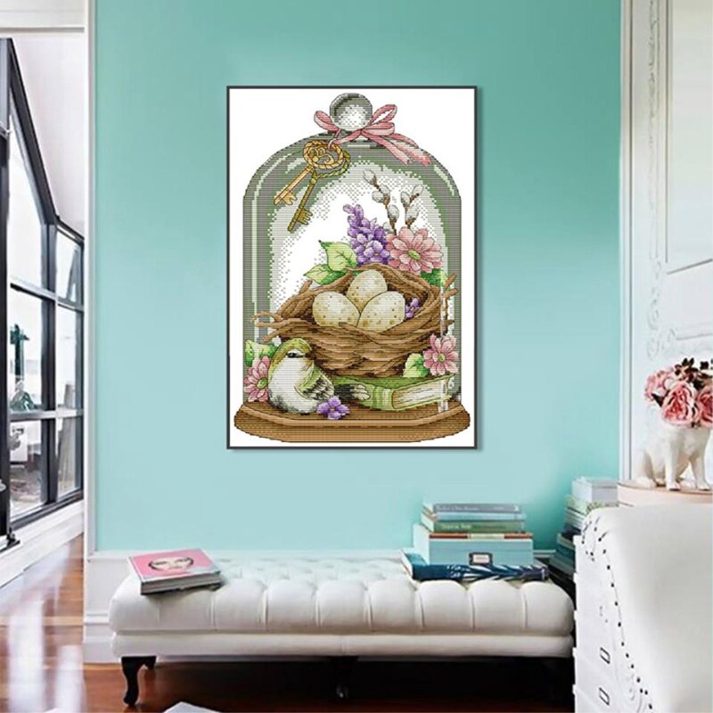 Cross Stitch Stamped Kits 14CT Printed Embroidery Cloth Needlepoint Kits Easy Patterns For Love Birds