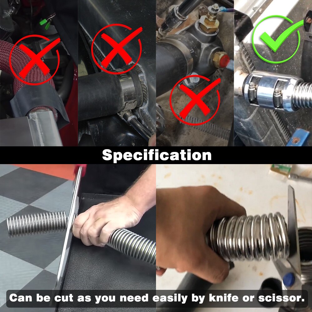 Universal 48" Stainless Steel Radiator Flexible Coolant Water Hose Kit W/ Cap Clamp 1.25" 1.5" 1.75" HT-SXG01