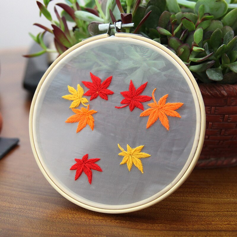 Diy broderi blomst / blad håndarbejde håndarbejde til begyndere korssting kit bånd maleri broderiramme hjem dekoration: Ahorn blad