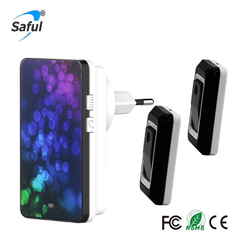 Saful Rainproof 110V-220V Wireless Push Button Doorbell EU/US/UK/AU with 2 Outdoor Transmitter + 1 Indoor Receiver