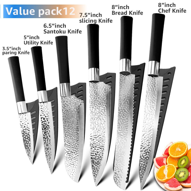 Chef Messen 6 Set Professionele Japanse Keukenmessen Hoge Carban Rvs Vlees Cleaver Fruit Mesje Koksmes: L
