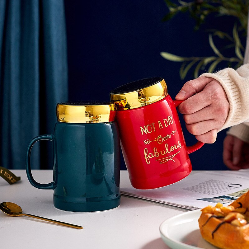 coffe cups with lid spoon Brief Mirror porcelain green red ceramic mug NOT A DAY Beer mug Office Home Couple lover