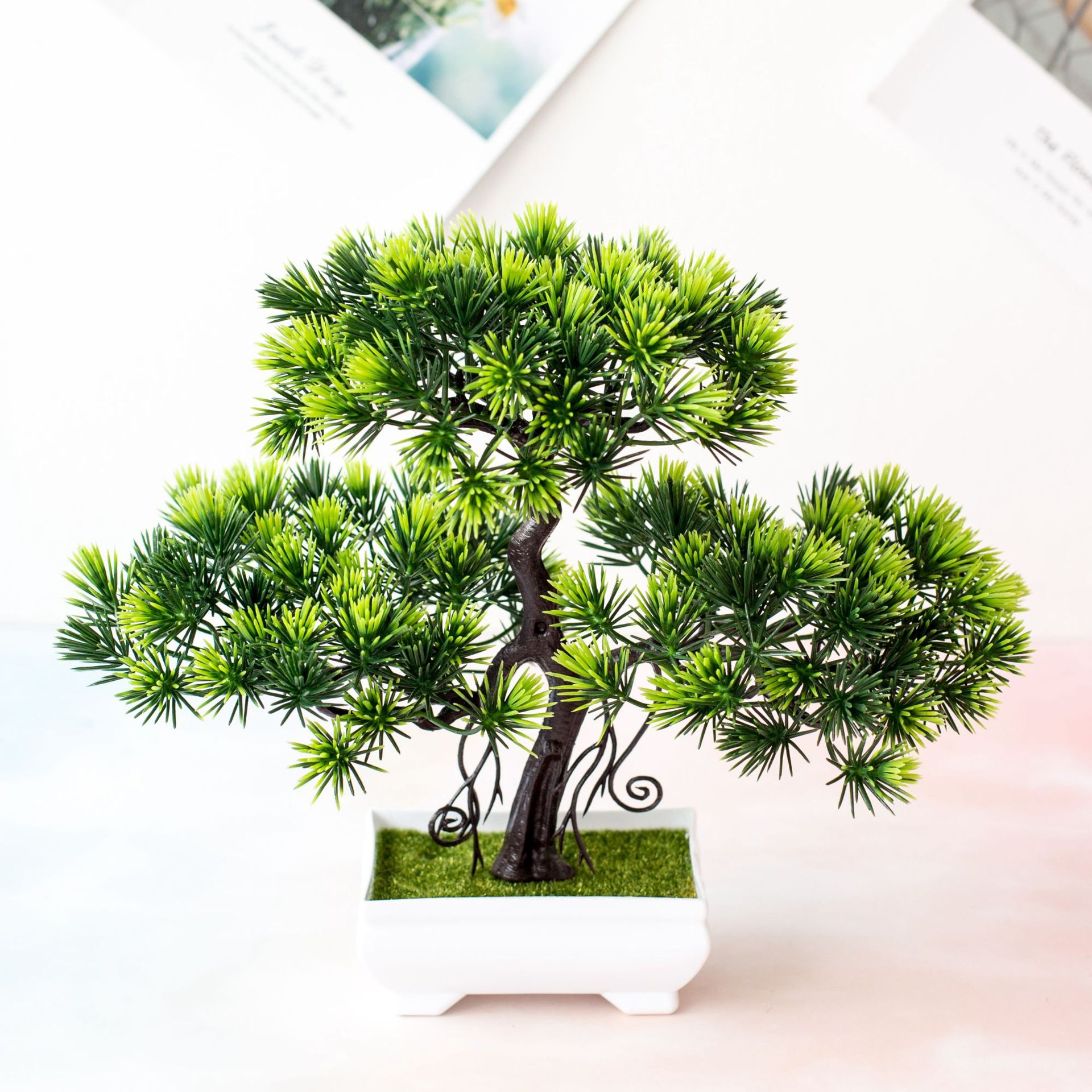 Petit arbre vert artificiel de vœux pour les invités, fausse plante bonsaï en pot, pour la maison, la chambre à coucher, le jardin, le bureau ou une fête d'hôtel, 26cm: Default Title