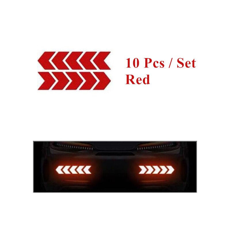 10 Pcs/set Car Sticker Reflective Arrow Sign Tape Warning Safety Sticker For Car Bumper Trunk Reflective Tape Car Decoration: Red