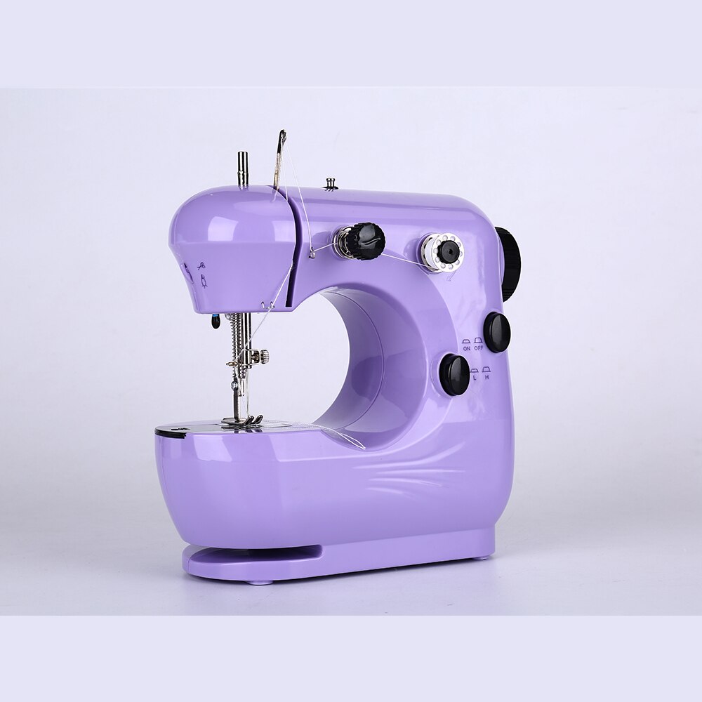 Sewing Machine Mini Portable Electric Household Pedal Multifunctional With Night Light Handmade DIY Purple For Beginners