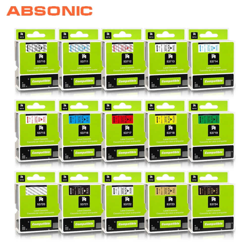 Absonic mieszane kolor 24mm drukarka do etykiet kompatybilny DYMO 53710 53713 53715 53716 53717 53718 53719 taśma z etykietami LabelWriter 450 Duo