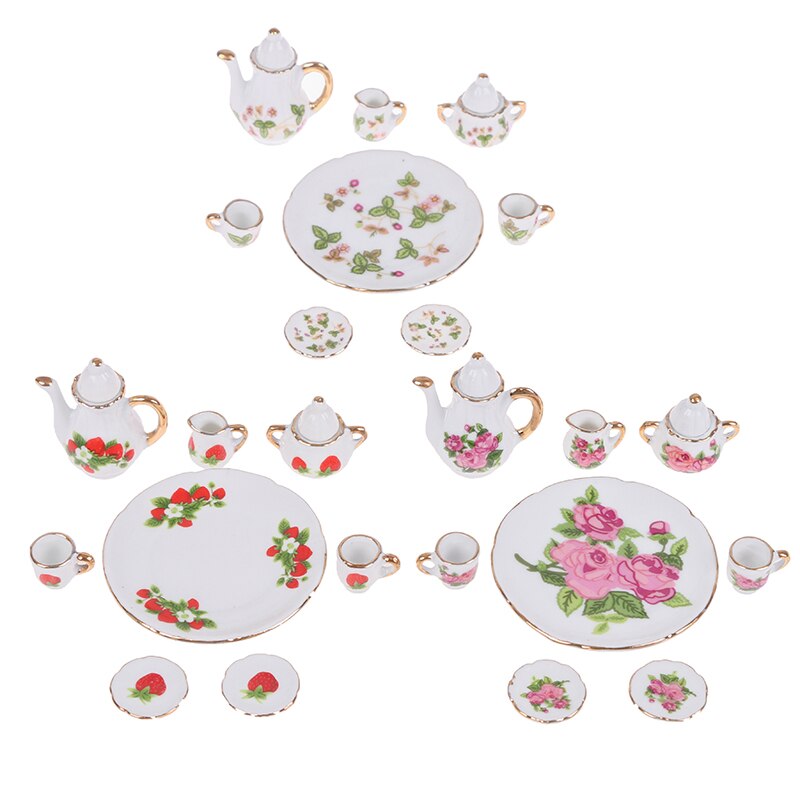 8pcs Dollhouse Miniature Restaurants Goods Porcelain Tea Set Plate Cup Plate Flower Print Dollhouse Furniture Accessories Toys