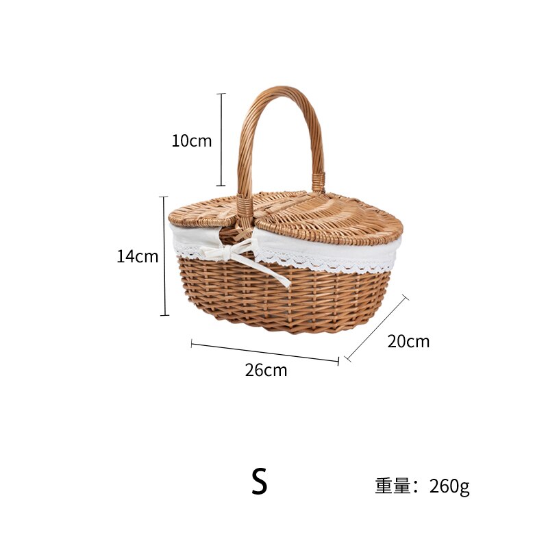 Cesta de Picnic hecha a mano, bolsas de mimbre para el almuerzo, cesta de almacenamiento de Compras de para Camping con tapa, cesta de almacenamiento de alimentos tejida para mujeres, cesta para fruta: S