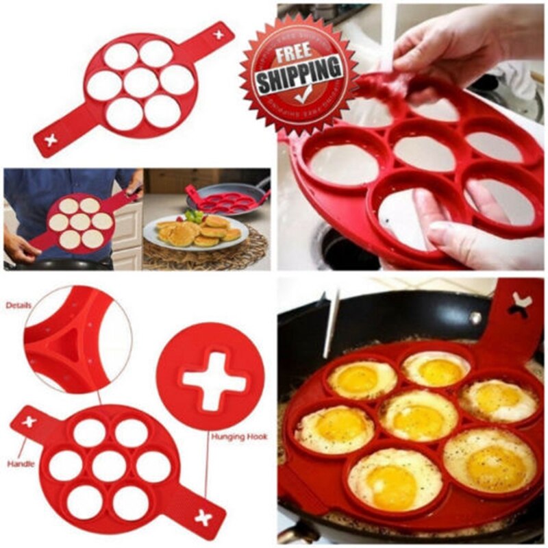 7 huller pandekage silikone form cirkulære stegte æg forme nonstick flip pandekagemaskine omelet æggeforme ringe madlavningsværktøj