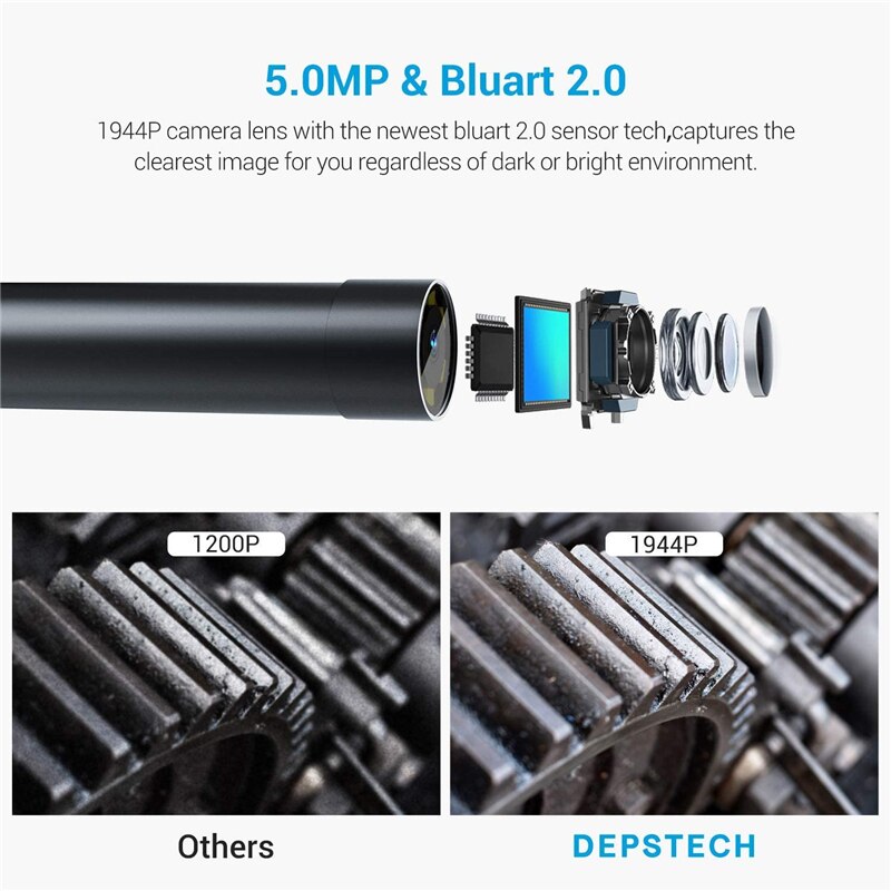 Depstech 2.0mp 5.0mp wifi endoskop hd inspektionskamera trådløst slangekamera 6 led borescope til android & ios