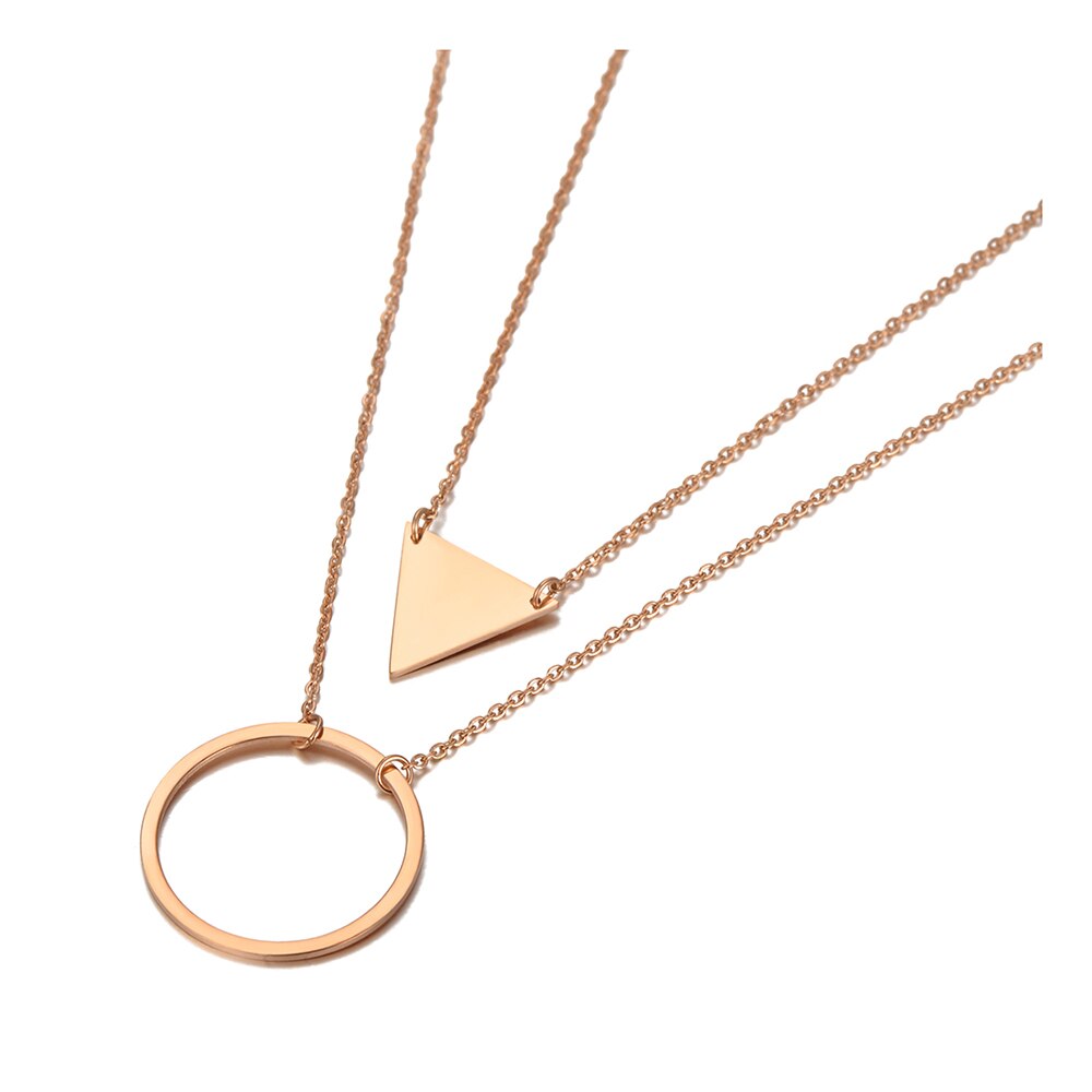 Lokaer Bohemen Double Layer Geometry Driehoek & Cirkel Charm Hanger Kettingen Voor Vrouwen Rvs Choker Ketting N20164: Default Title