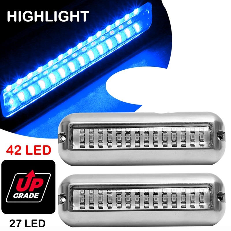 2Pcs 42LED Boat Drain Light Boat Transom Light Blue Underwater Pontoon Marine Light