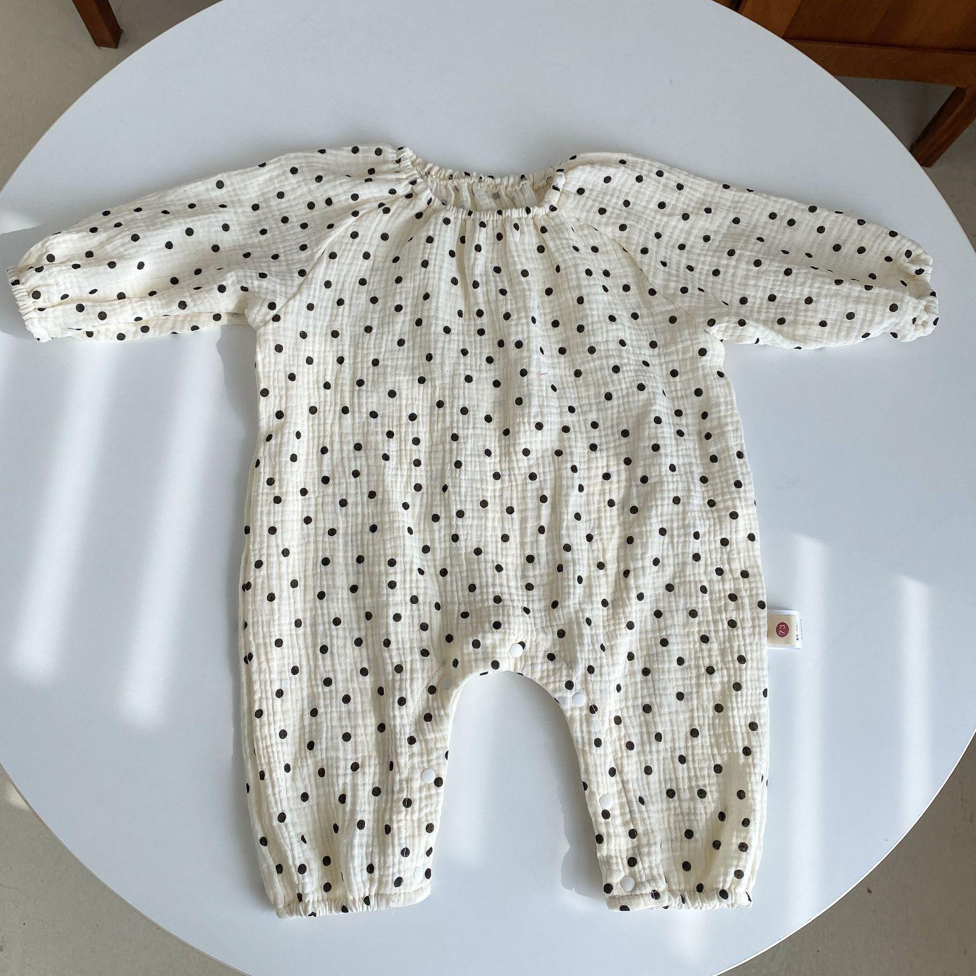 2022 Frühling Baby lang Ärmel Strampler niedlich drucken Overall Kleinkind Junge Pyjama dünn atmungsaktiv Baby Mädchen Punkt Overall: Weiß / 6M 66cm