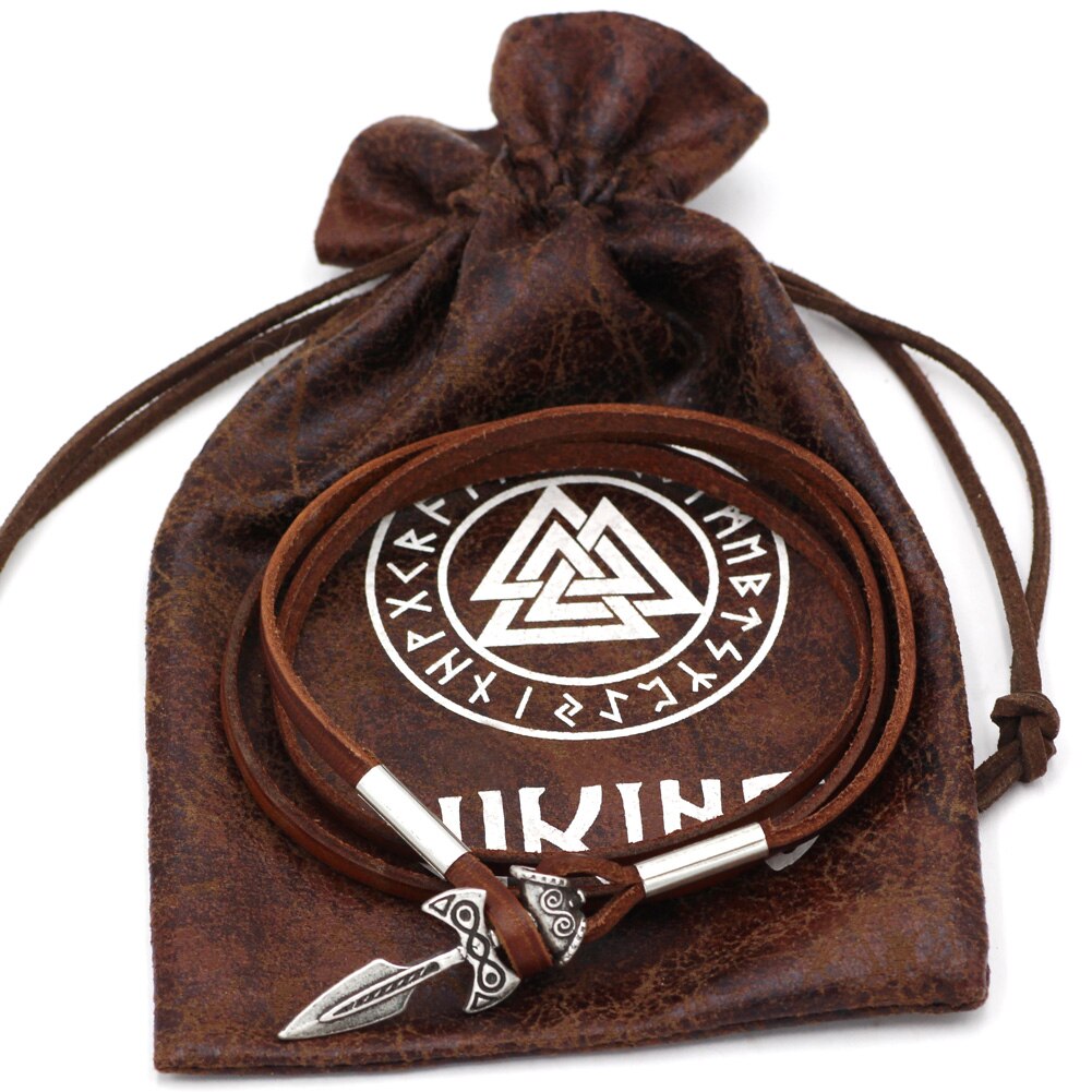 Amulette de Talos Viking en argent, en cuir marron, faite à la main
