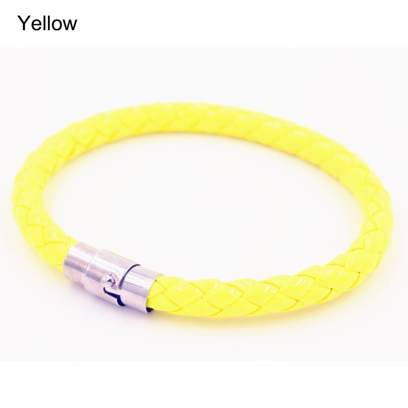 6MM PU Leather Braided Bracelet Magnetic Buckle Women Men Bracelet LXH: Yellow