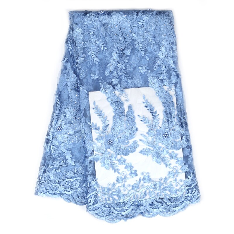 African beaded lace fabric embroidered Nigerian lace fabric French tulle lace fabric used in gold evening dresses: White