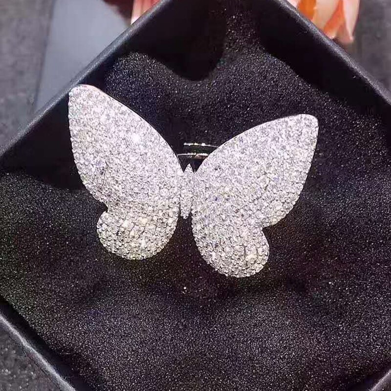 HIBRIDE Newest Beautiful Butterfly CZ Stone Micro Pave Engagement Rings Women White Gold Color Female Finger Ring For R-150