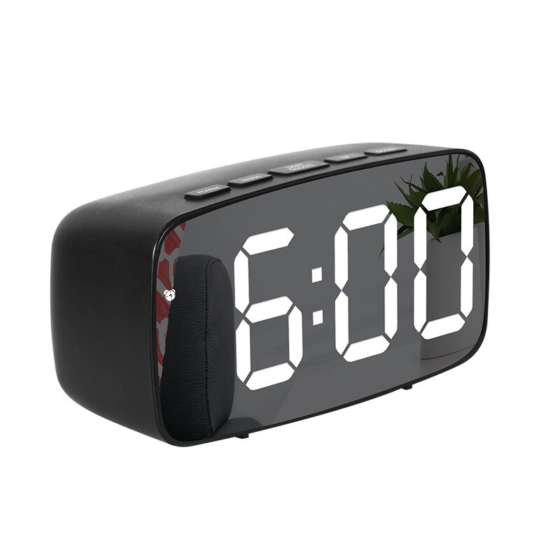 LED Mirror Digital Clock Alarm Battery USB Charging Date Temperature Display Snooze Funtion Electronic Watch Home Office Decor: A Black mirror