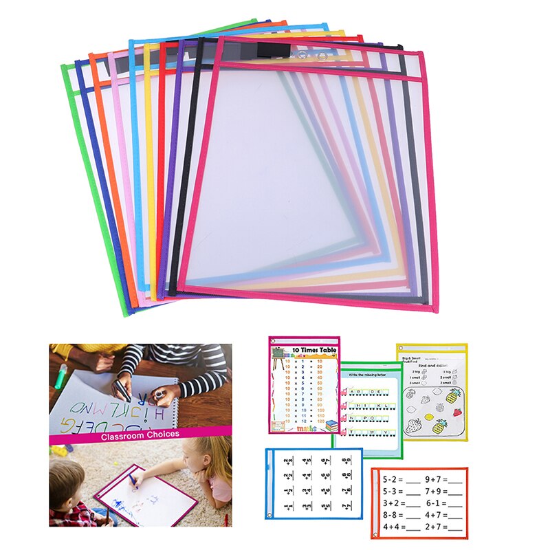 1pc Transparent Write And Wipe Drawing Board Dry Brush Bag File Pocket For Teaching Kids Pastels Reusable Dry Erasable Pockets