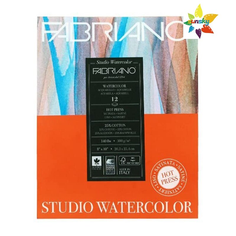 Fabriano Studio Watercolor Paper Pad,300gsm,140 LB press,acid-free,blend of lignin-free cotton and cellulose