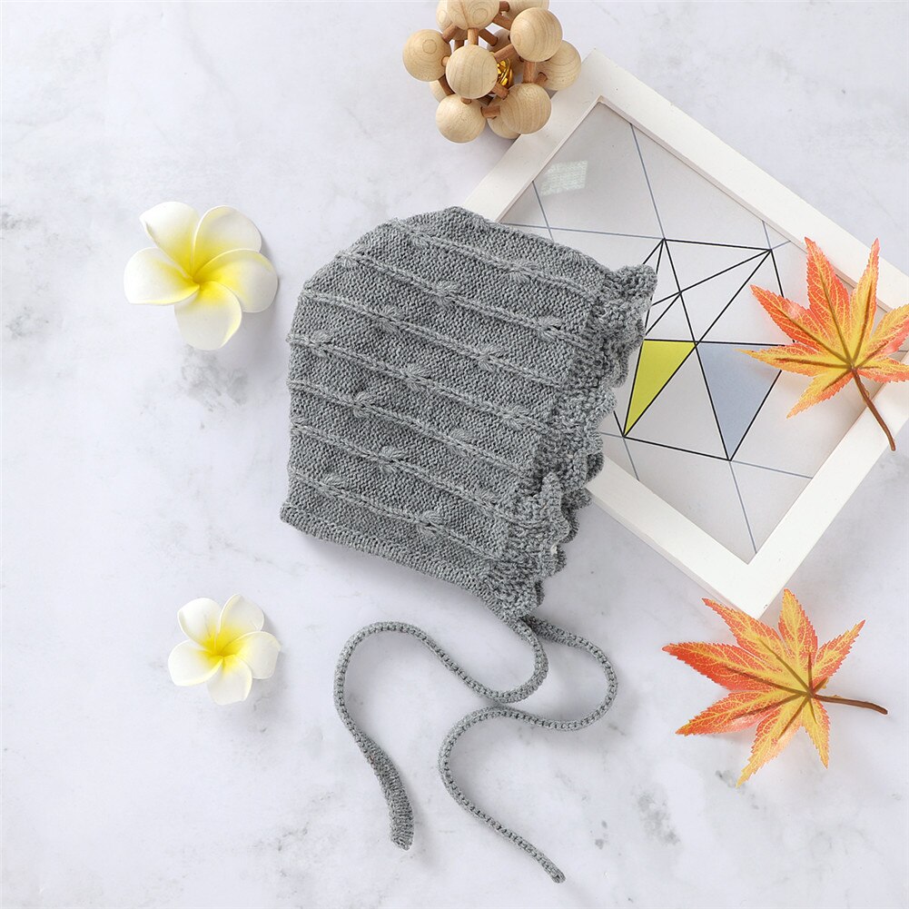 Infantile bébé tricot chapeau doux mignon Bonnet chapeau hiver baptême Bonnet avec mentonnière hiver casquettes accessoires