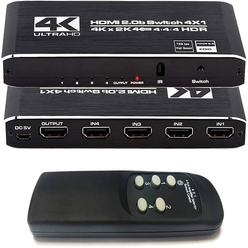 Switch 5 Port HDMI-compati IR Remote Control Switcherble 4 In 1 Out Switcher 4x1 Selector Support 4K@30Hz Ultra HD 3D