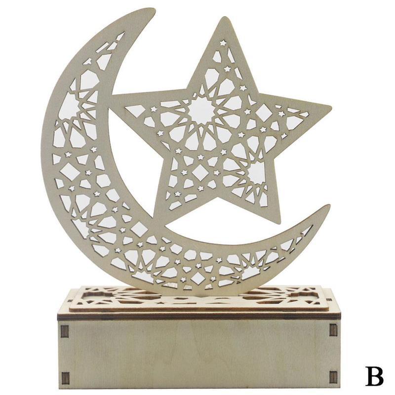 en bois lune bougie lumière Eid moubarak Ramadan décor maison ornement Plaque suspendus pendentif Islam musulman événement fête fournitures: B