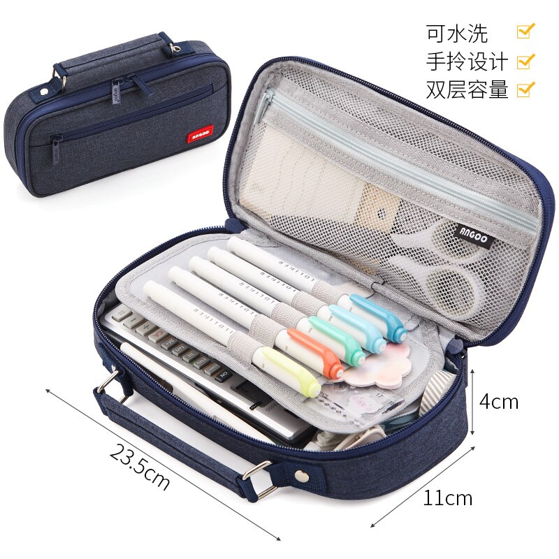 Schule Bleistift Fall für Kinder Große Leinwand Bleistifte Tasche Nette Nette Bleistift Box Doppel Layered Pencilcase Tasche Schule Student Lieferungen: Yellow-pencil box