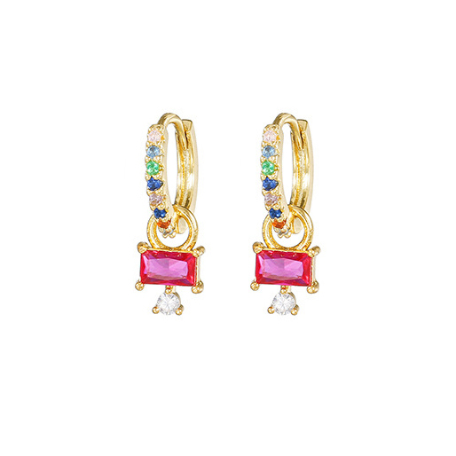 Pendiente de aro de gota de agua de acero inoxidable con circonita roja y rosa de lujo para mujer, joyería Huggie chapada en oro de 18 quilates, pendientes para mujer: PLATEADO