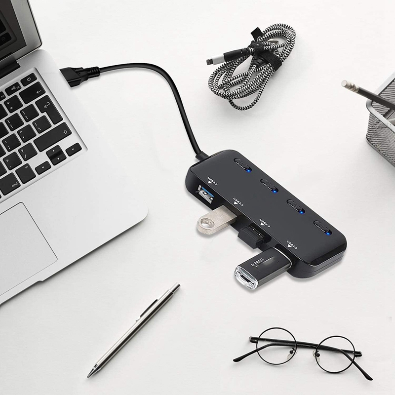 USB 3.0 Hub Ultra-Thin USB Splitter,4 Port USB Extension with Individual On/Off Switche,Portable Expansion Data Hub