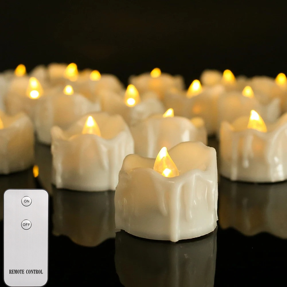 Vela electrónica LED sin llama con Control remoto, iluminación LED con llama parpadeante, luces de té, decoración del hogar de Navidad y Halloween: Morado