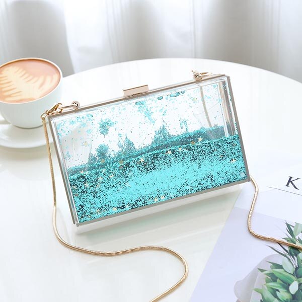 Borsa da sera con pochette in acrilico trasparente rettangolare liquido Quicksand borse a tracolla da donna con paillettes borsa a forma di stella trasparente: sky blue