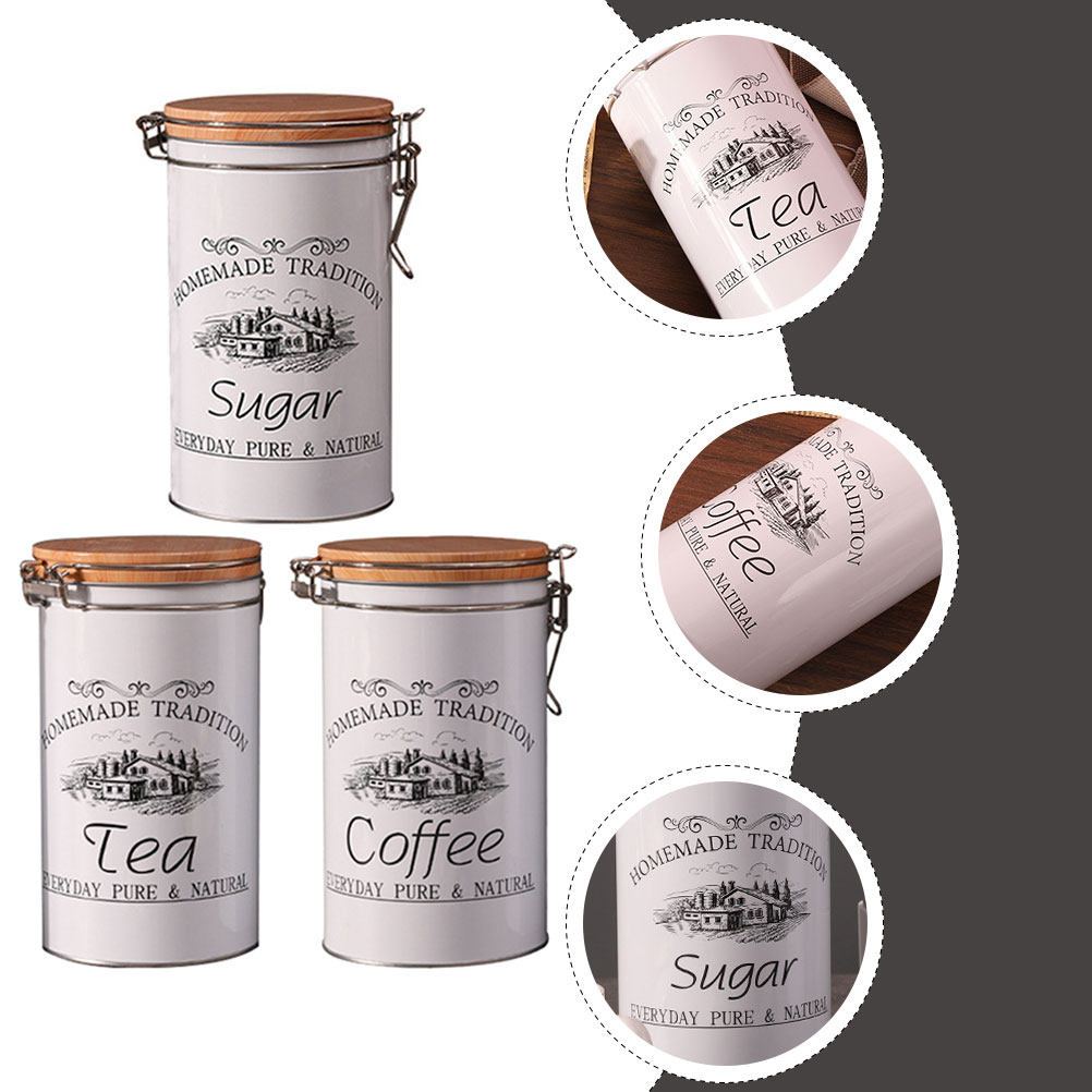 3Pcs Blik Opslag Potten Koffieboon Potten Verzegelde Thee Containers Suiker/Koffie/Thee Blikken Huis Keuken Opslag organizer