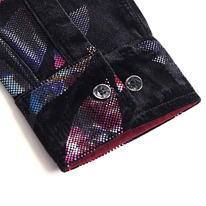 Herren Luxus Gold Samt Hemden Herbst Helle Farben Velours Kleidung Lange Hülse Männlichen Blumen- Samt Kleider Freies