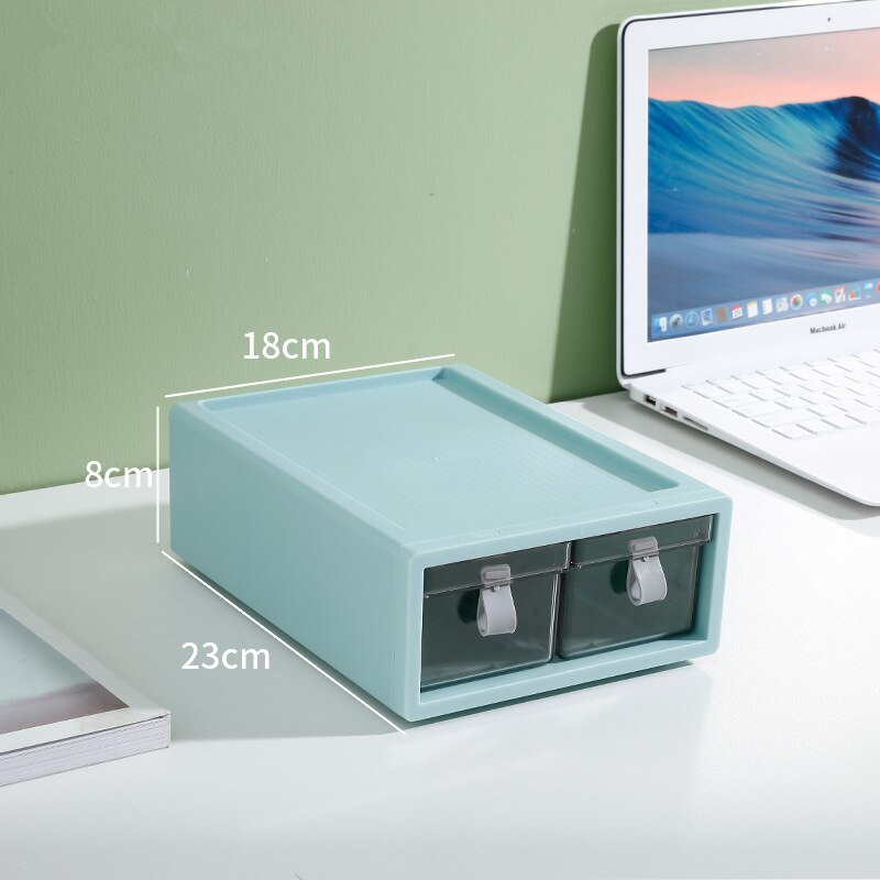 Desk Stackable Plastic Storage Drawers Sundries Stationery Books Organizer for Cosmetics Home Necessary Storage Box Container: Double Grid Green